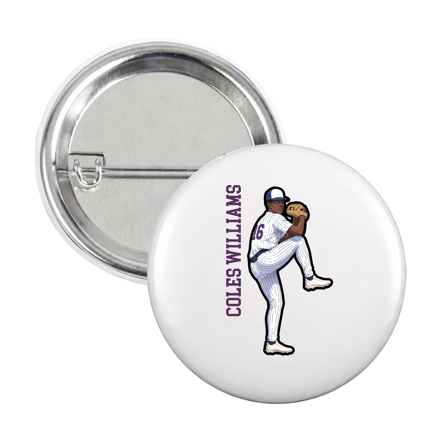 Game Day Button — Name Vertical in White
