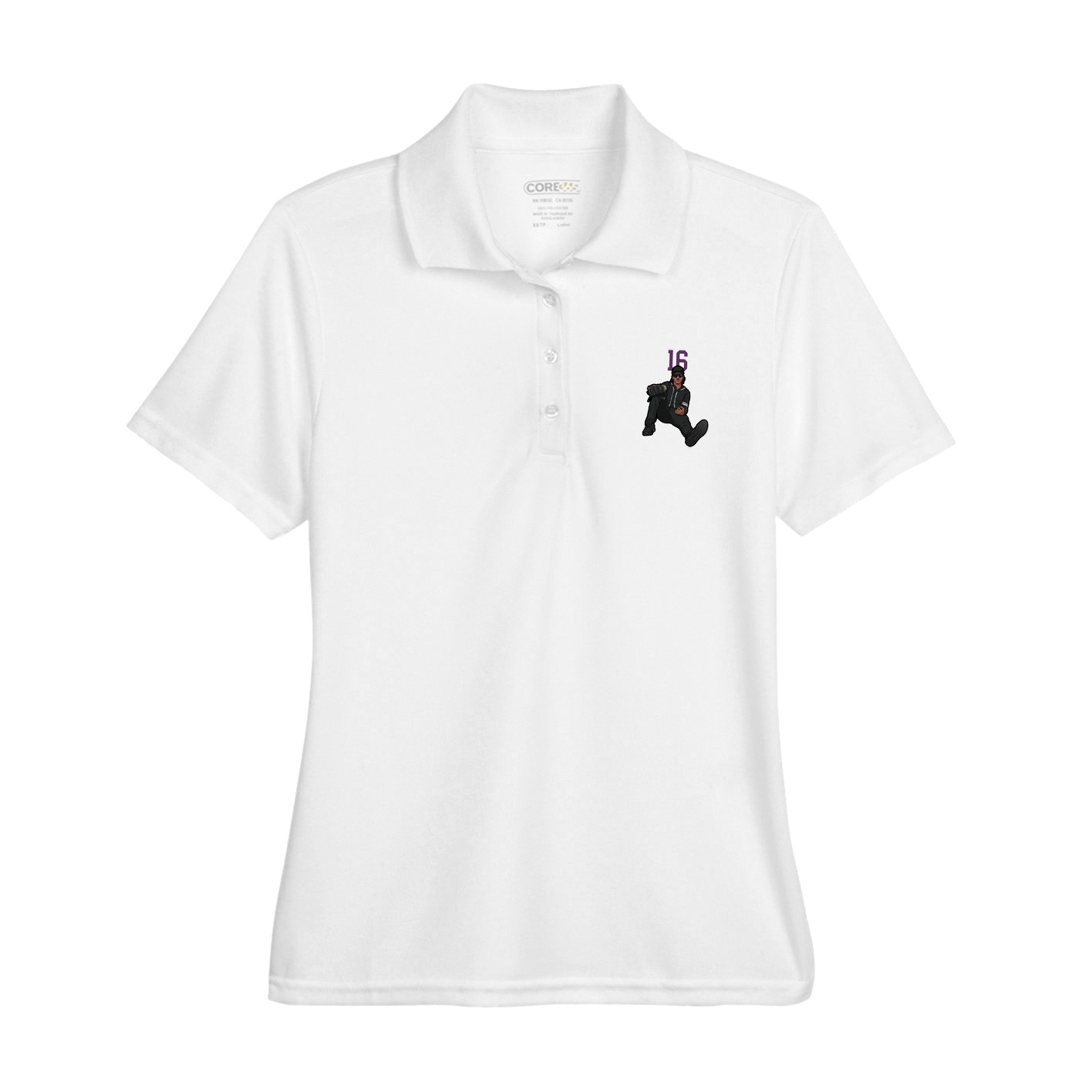 Womens Performance Polo — Number Top in White