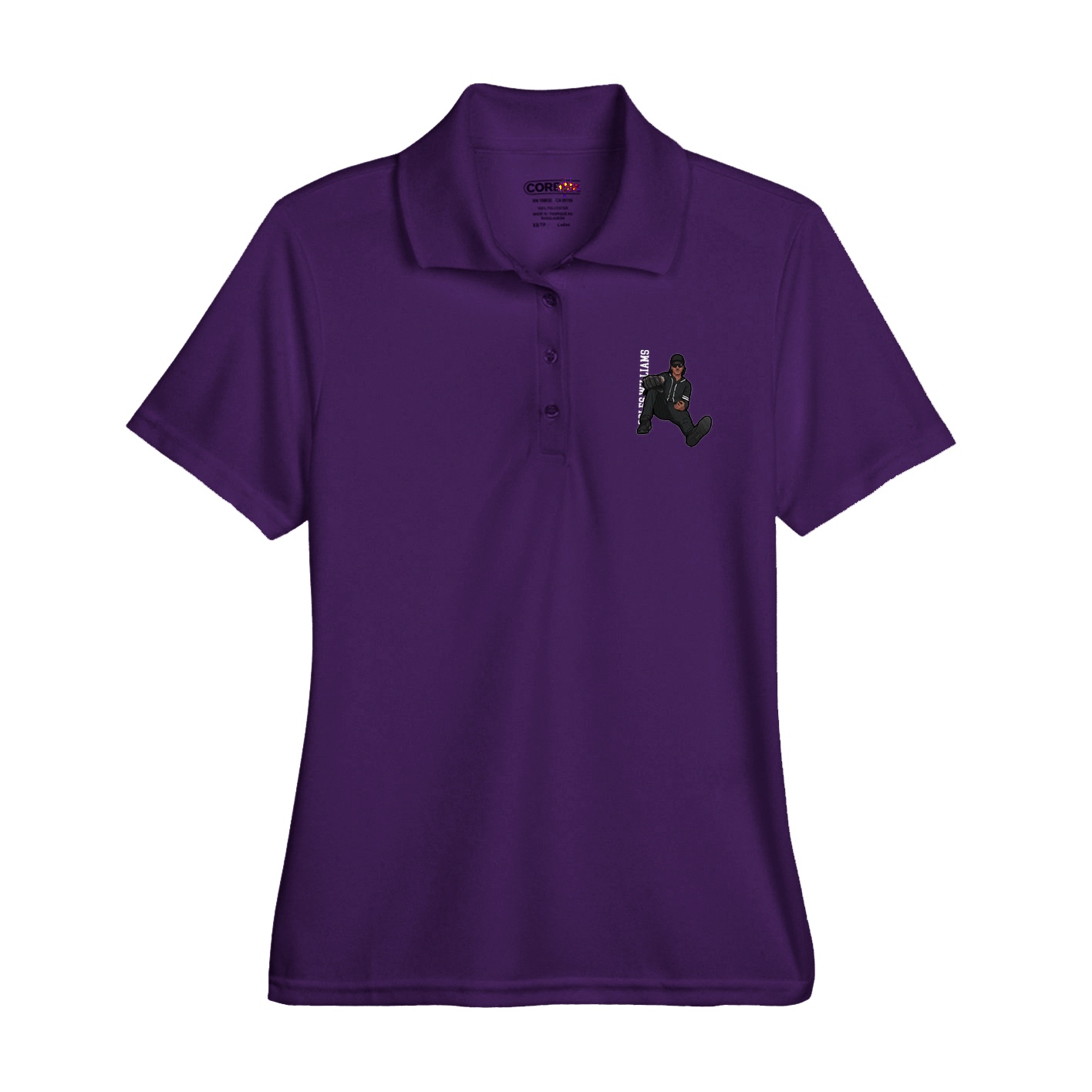 Womens Performance Polo — Name Vertical in Purple