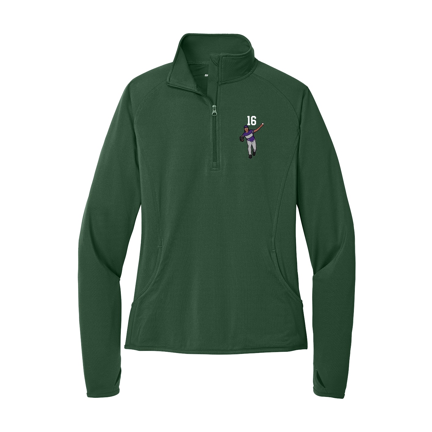 Women's Q-Zip Pullover — Number Top in Green