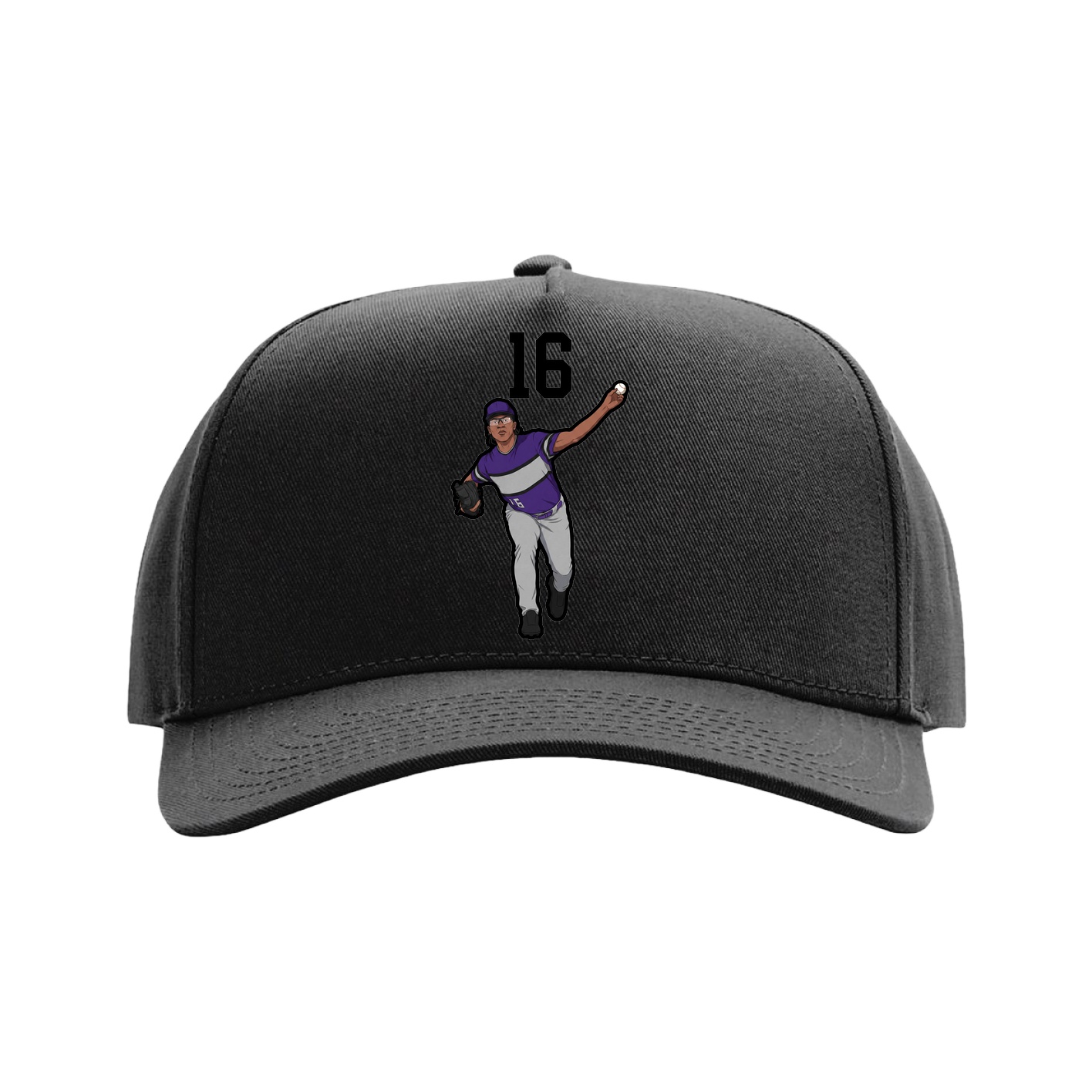 Full Fabric Five-Panel Champ Cap — Number Top in Black