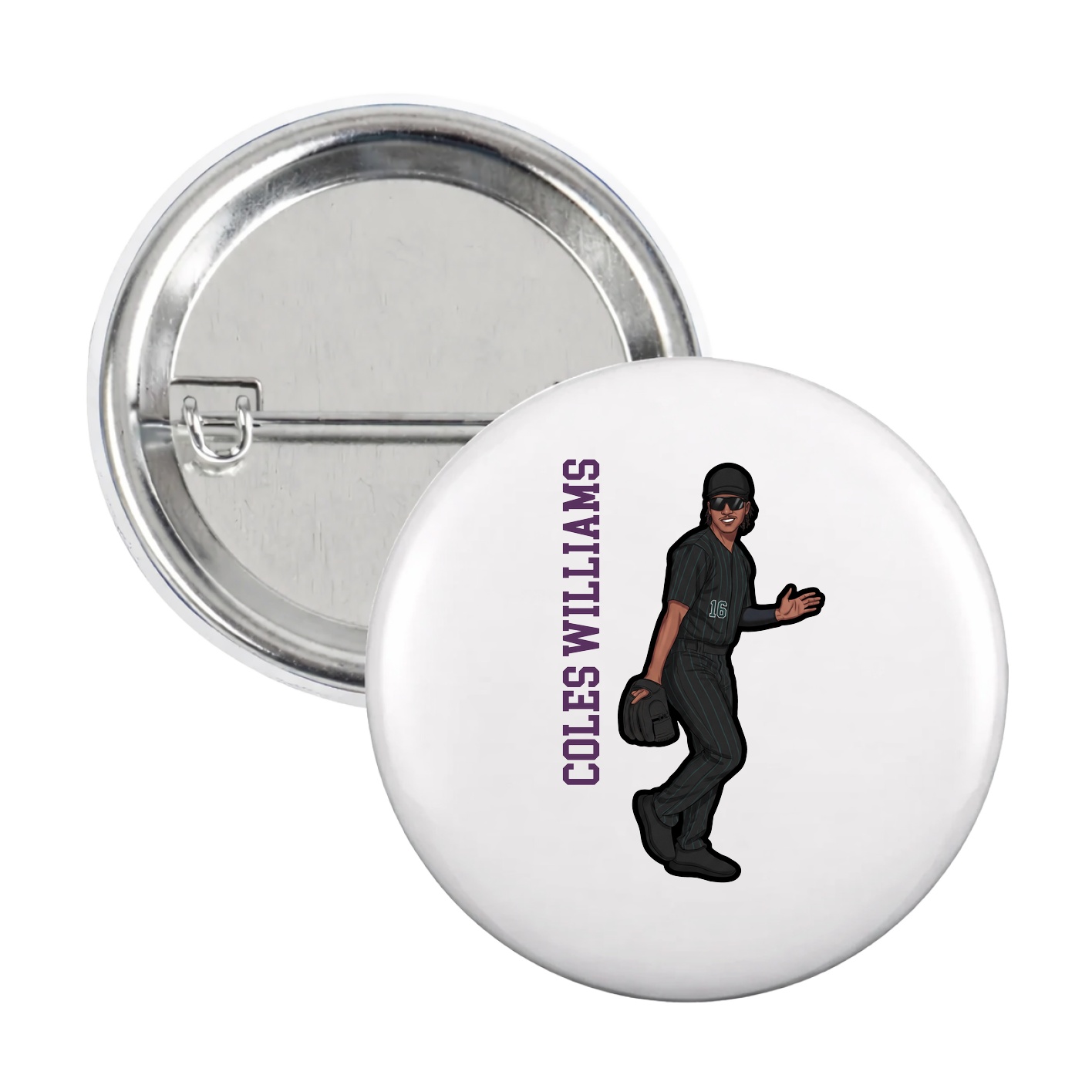 Game Day Button — Name Vertical in White