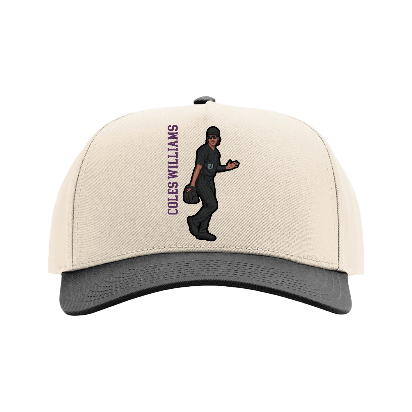 Full Fabric Five-Panel Champ Cap — Name Vertical in Cream/Black