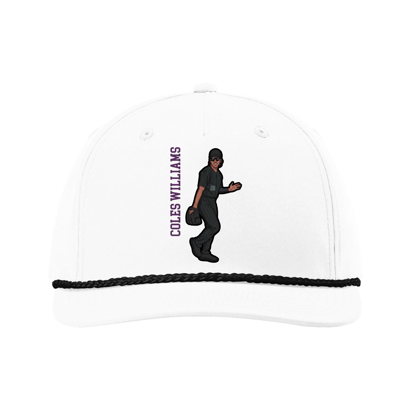 Five-Panel Classic Rope Cap — Name Vertical in White
