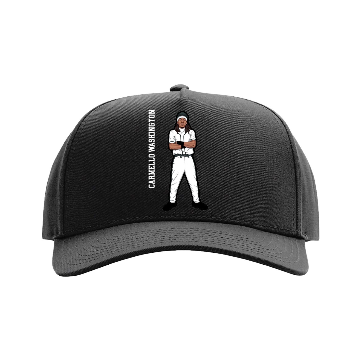 Full Fabric Five-Panel Champ Cap — Name Vertical in Black
