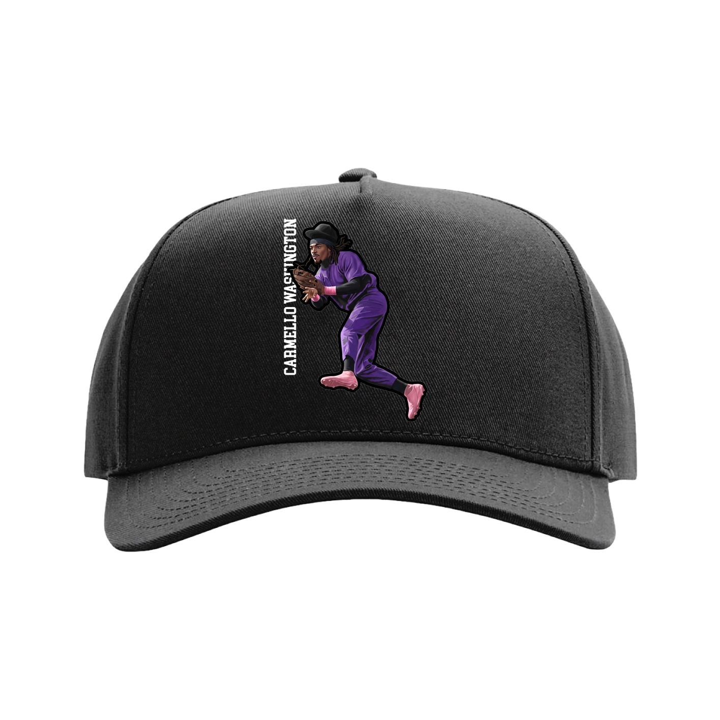 Full Fabric Five-Panel Champ Cap — Name Vertical in Black
