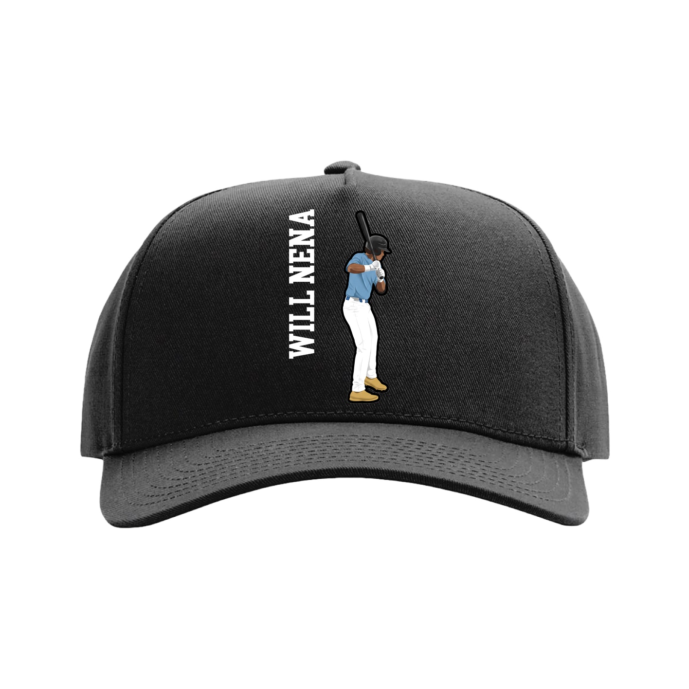 Full Fabric Five-Panel Champ Cap — Name Vertical in Black