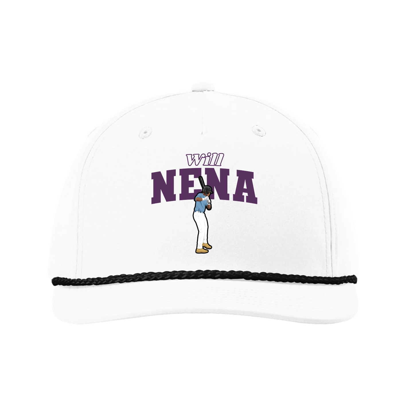 Five-Panel Classic Rope Cap — Name Arch in White