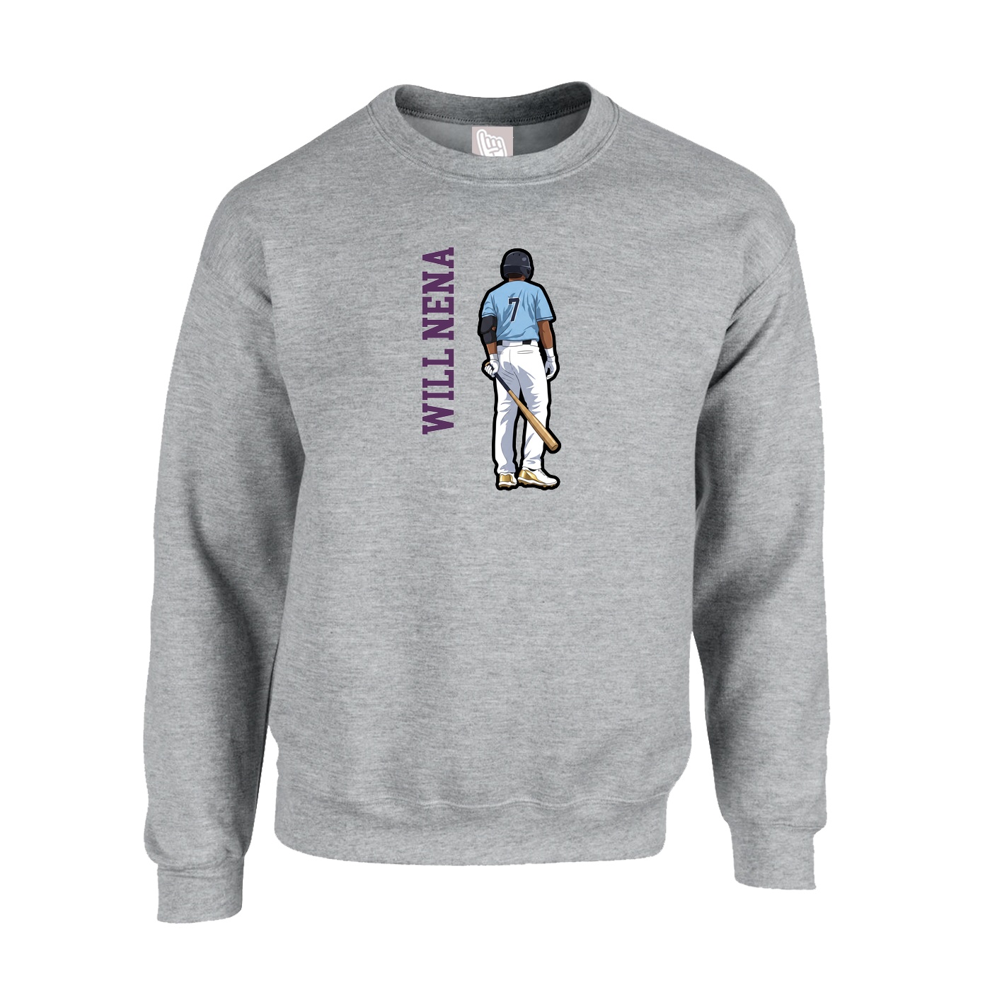 Fleece Crew — Name Vertical in Grey