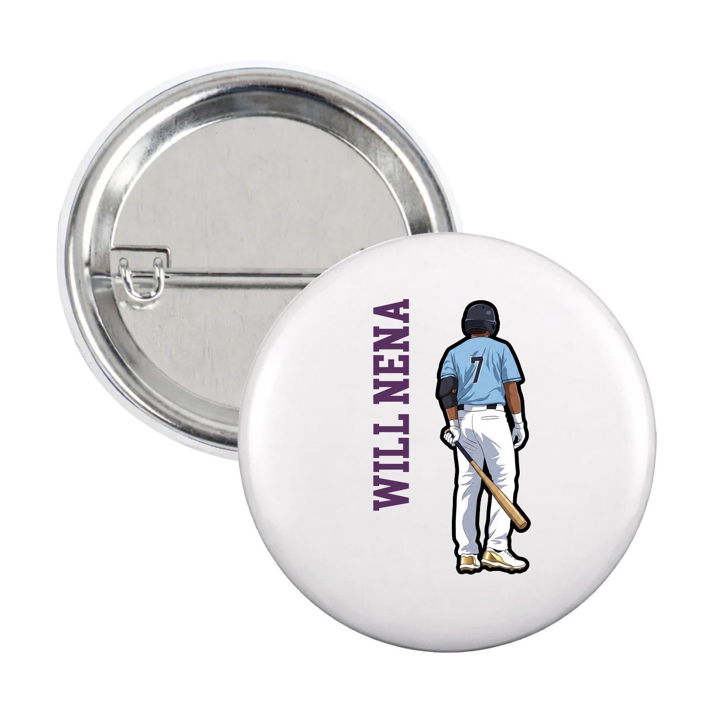 Game Day Button — Name Vertical in White