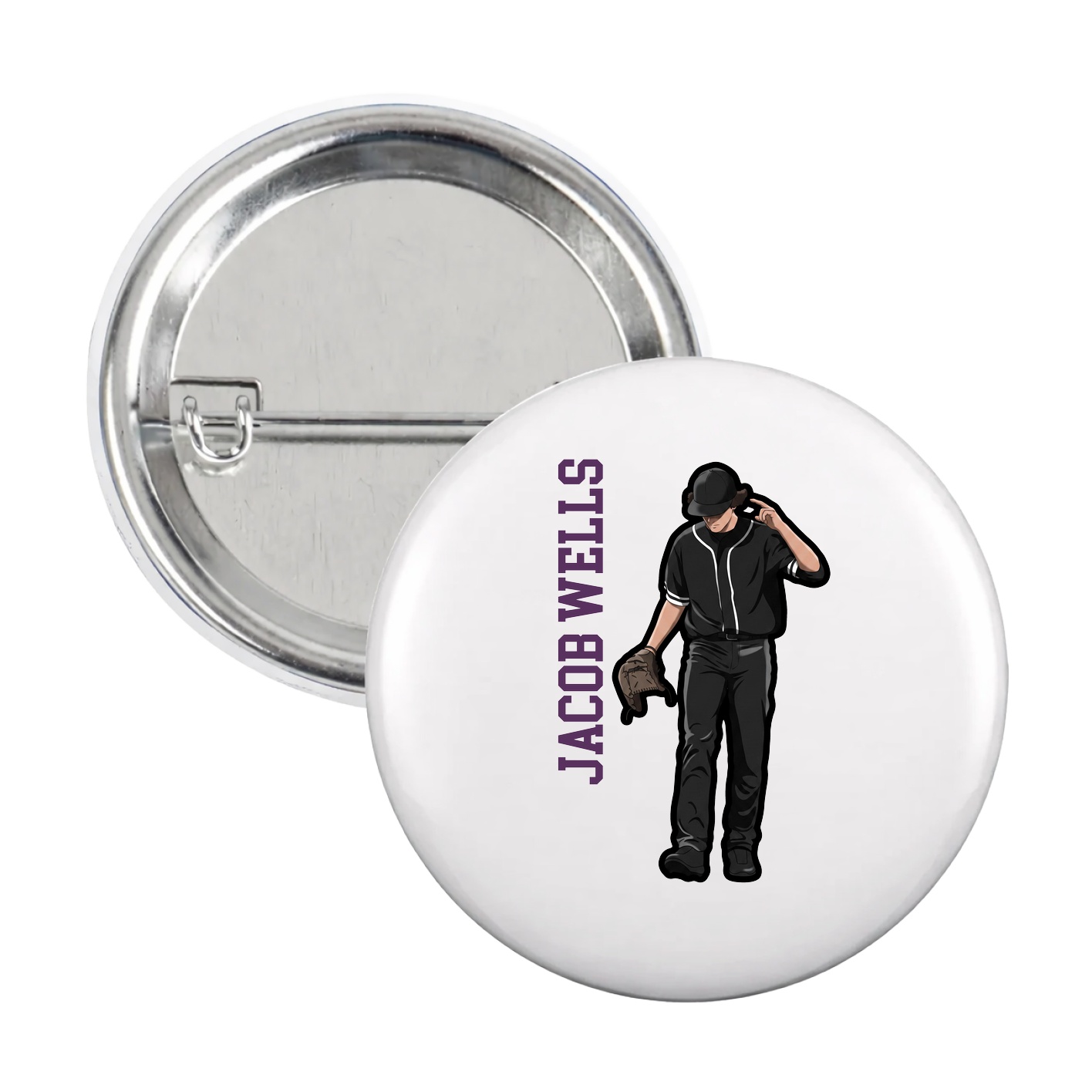 Game Day Button — Name Vertical in White