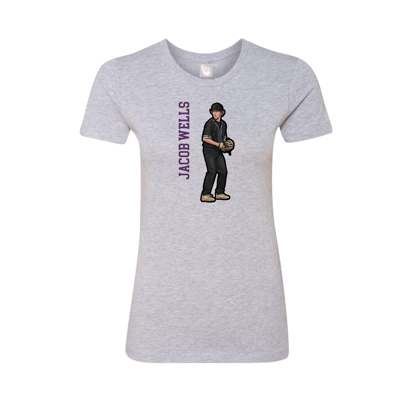 Fitted Women's Tee — Name Vertical in Grey