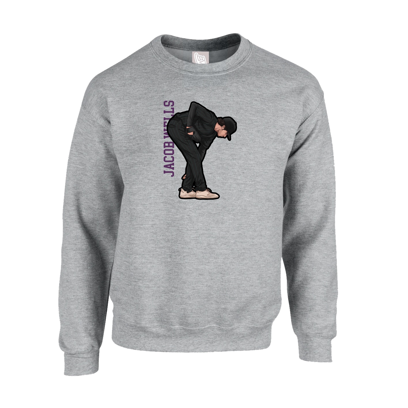 Fleece Crew — Name Vertical in Grey