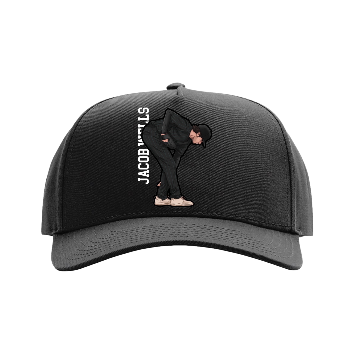 Full Fabric Five-Panel Champ Cap — Name Vertical in Black