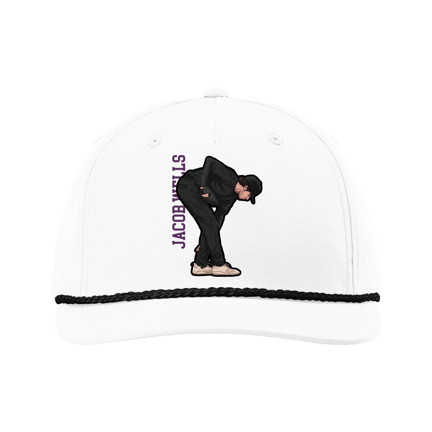Five-Panel Classic Rope Cap — Name Vertical in White