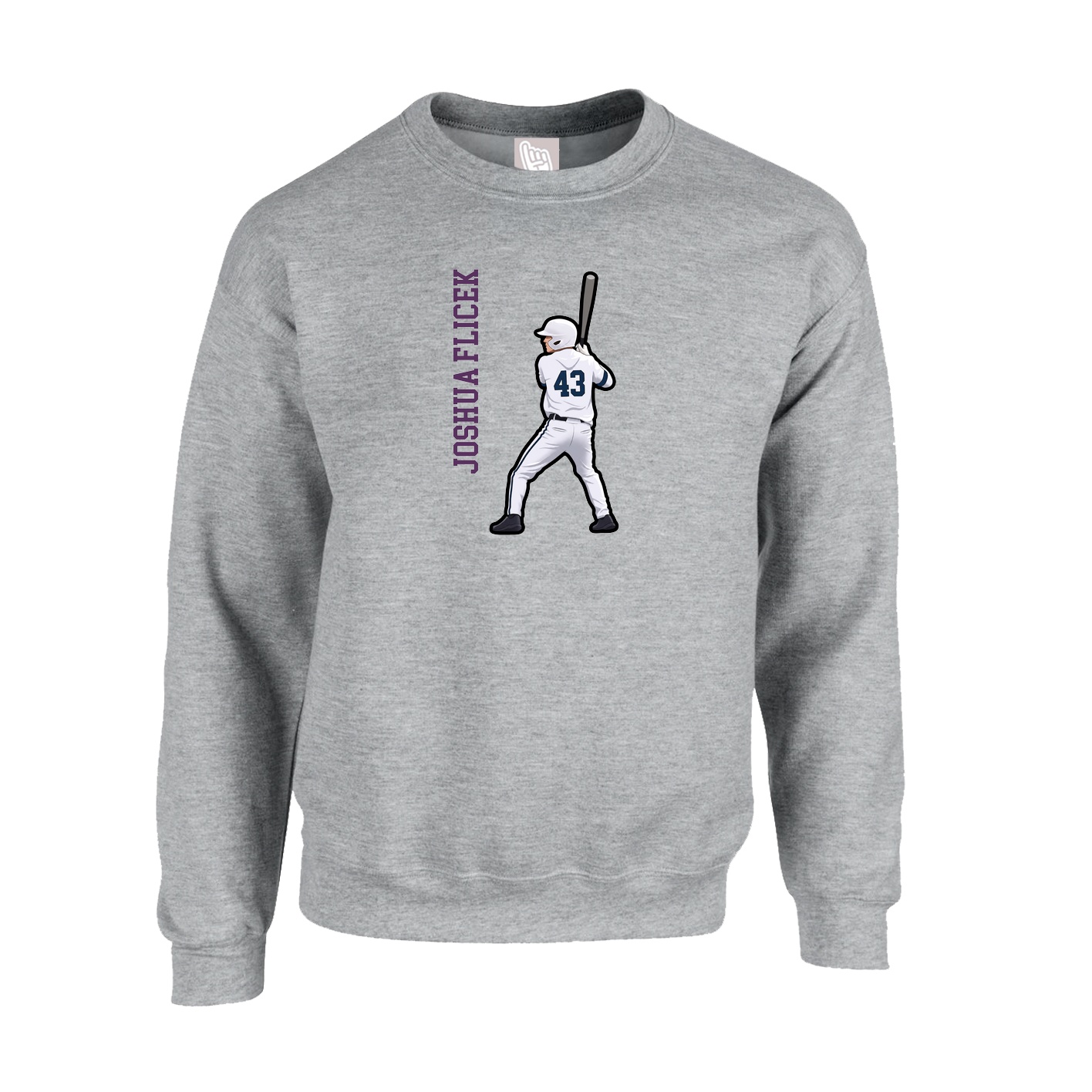 Fleece Crew — Name Vertical in Grey