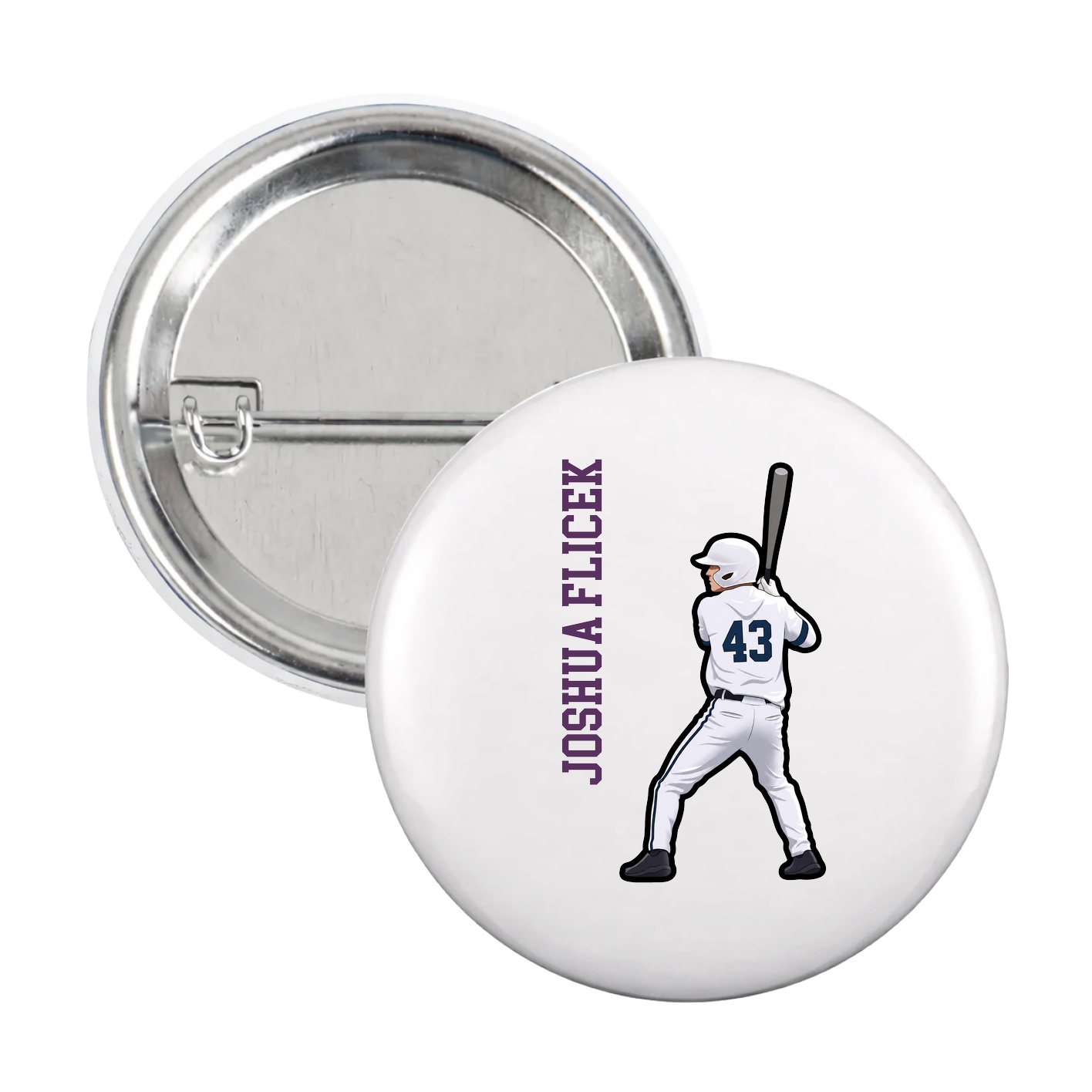 Game Day Button — Name Vertical in White