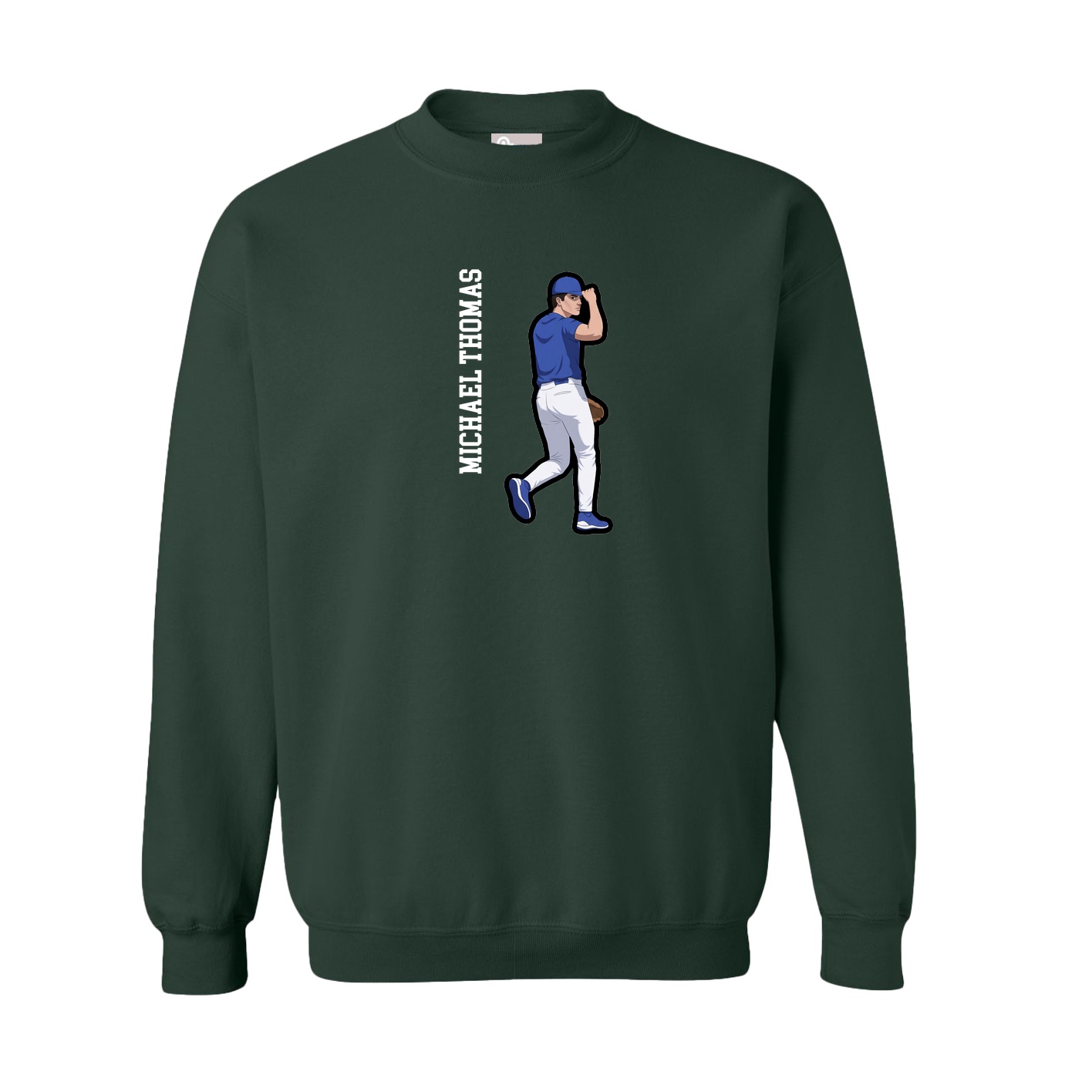 Fleece Crew — Name Vertical in Green