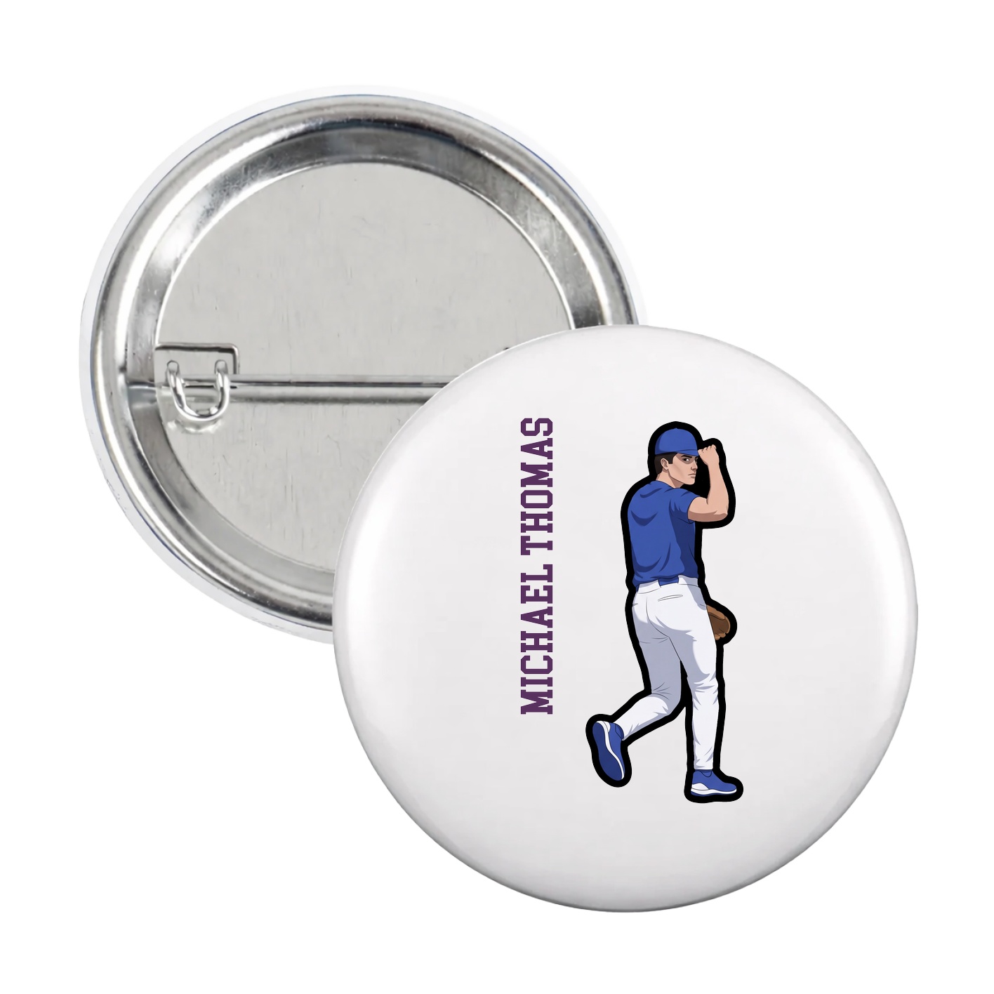 Game Day Button — Name Vertical in White
