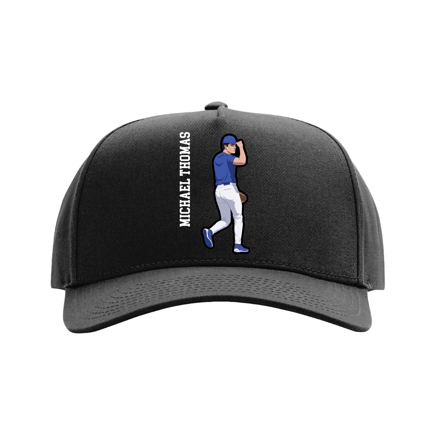 Full Fabric Five-Panel Champ Cap — Name Vertical in Black