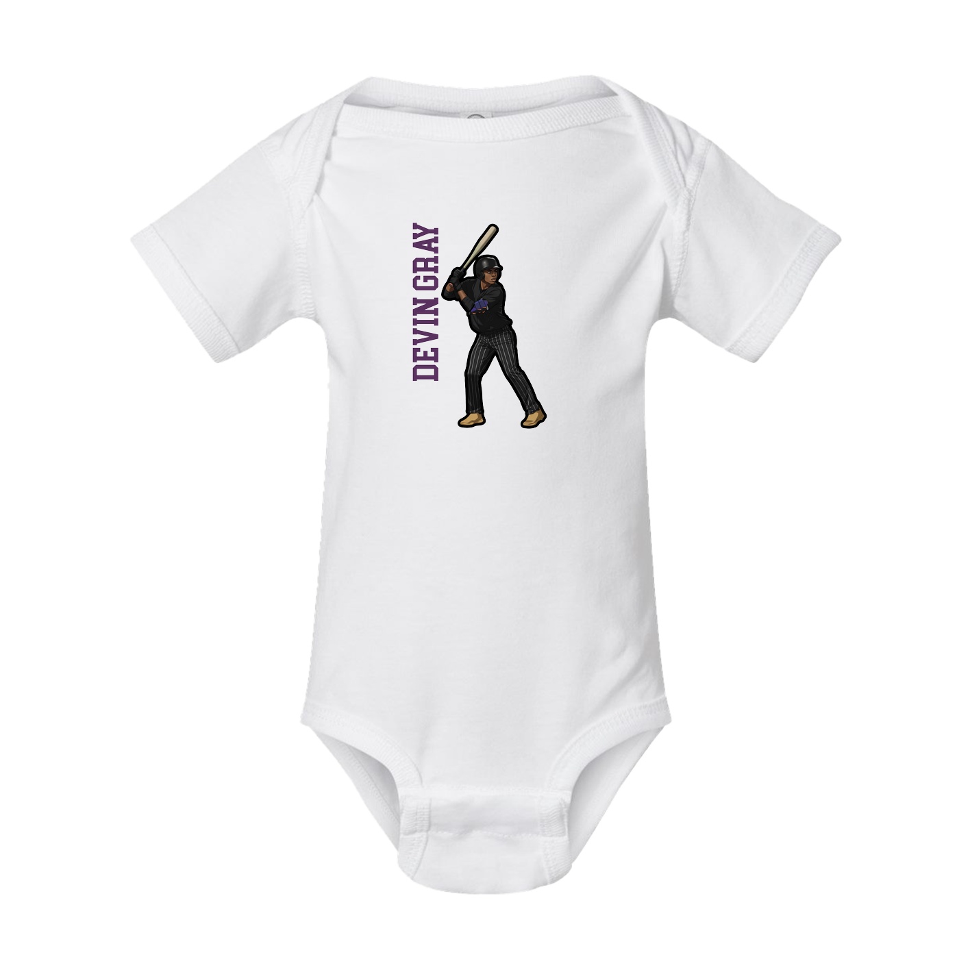 Baby Onesie — Name Vertical in White