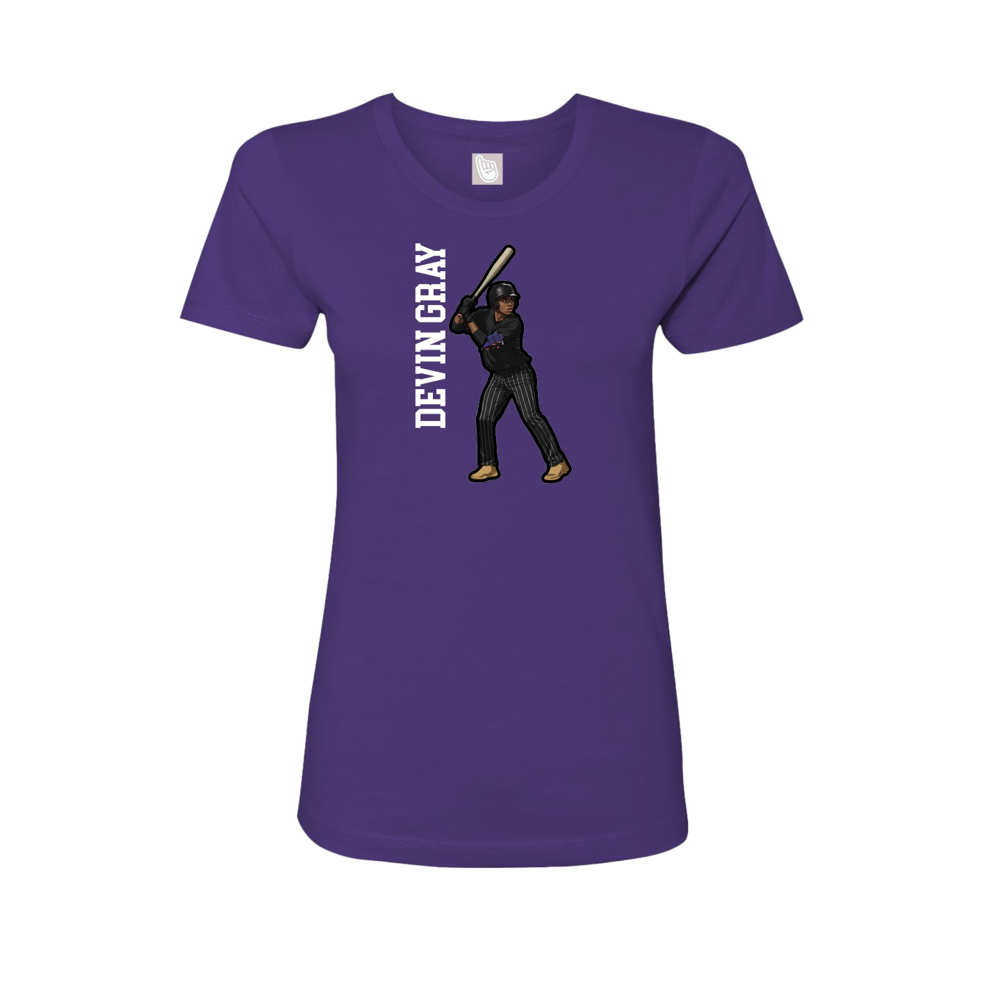 Fitted Women's Tee — Name Vertical in Purple