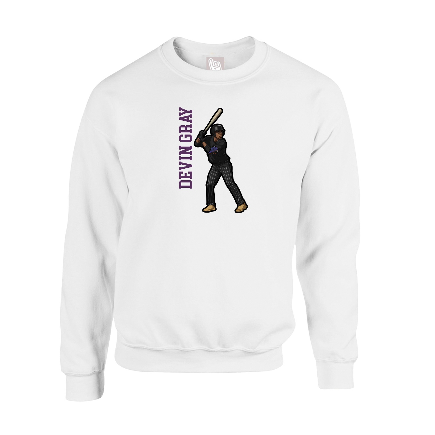 Fleece Crew — Name Vertical in White