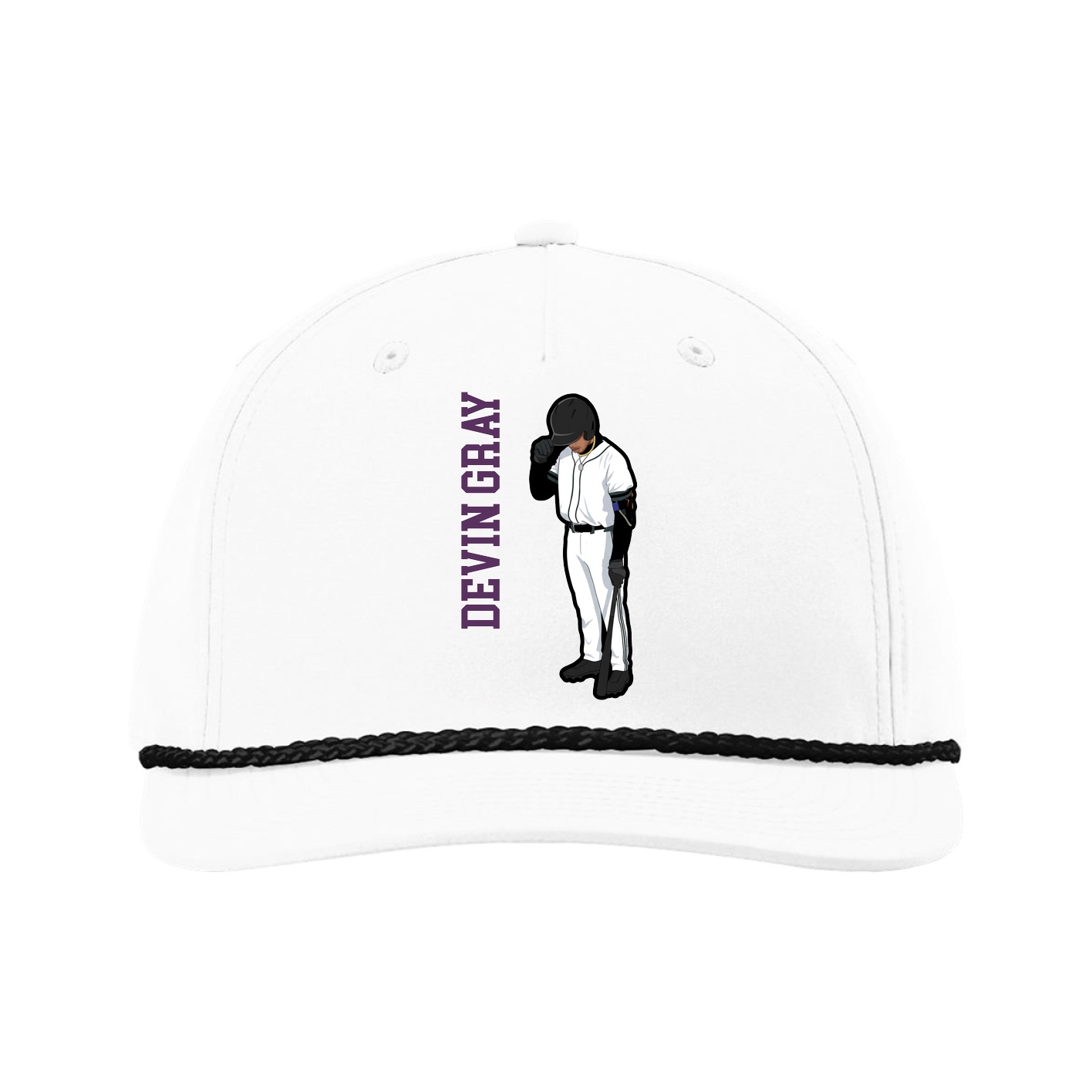 Five-Panel Classic Rope Cap — Name Vertical in White