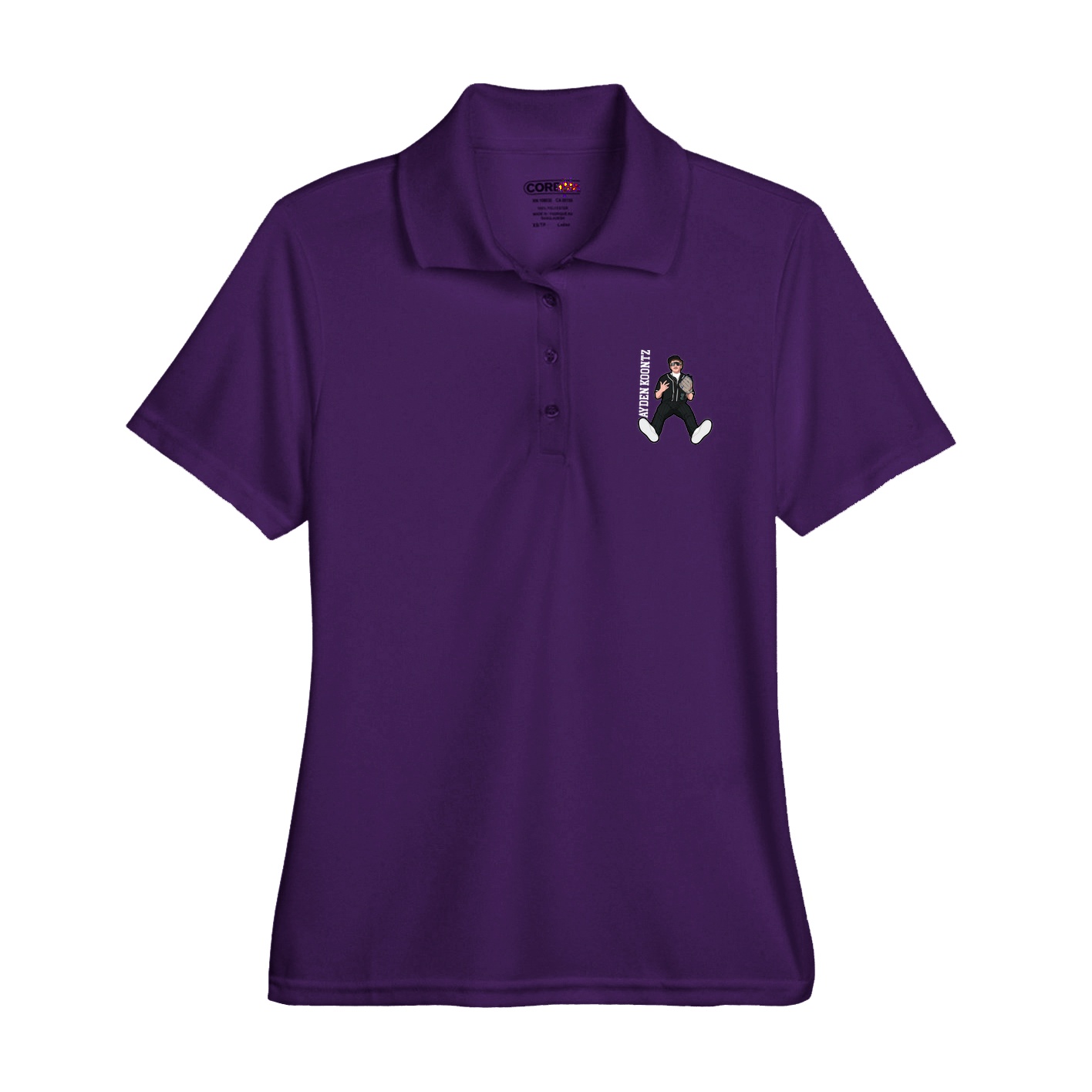 Womens Performance Polo — Name Vertical in Purple