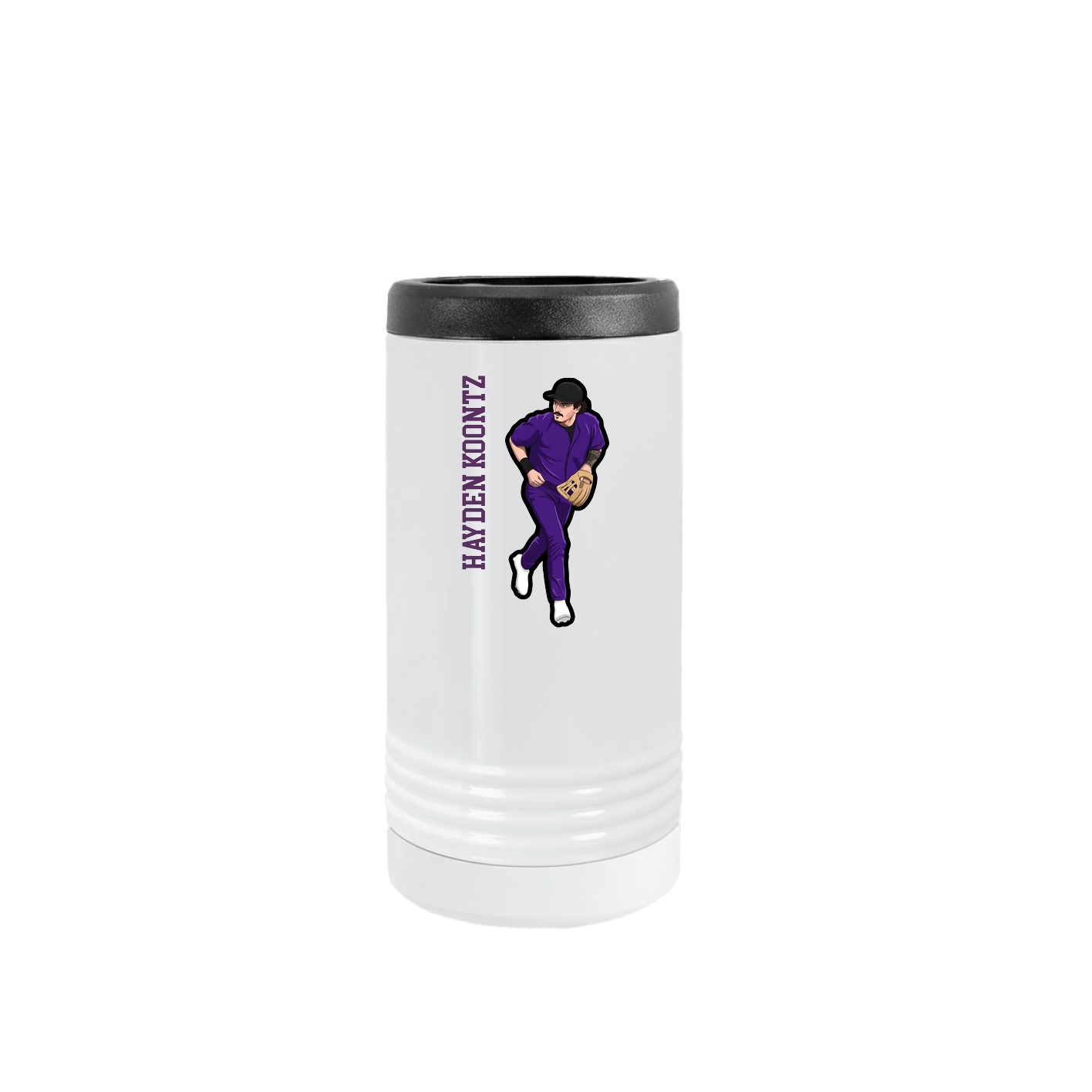 Slim Beverage Holder — Name Vertical in White