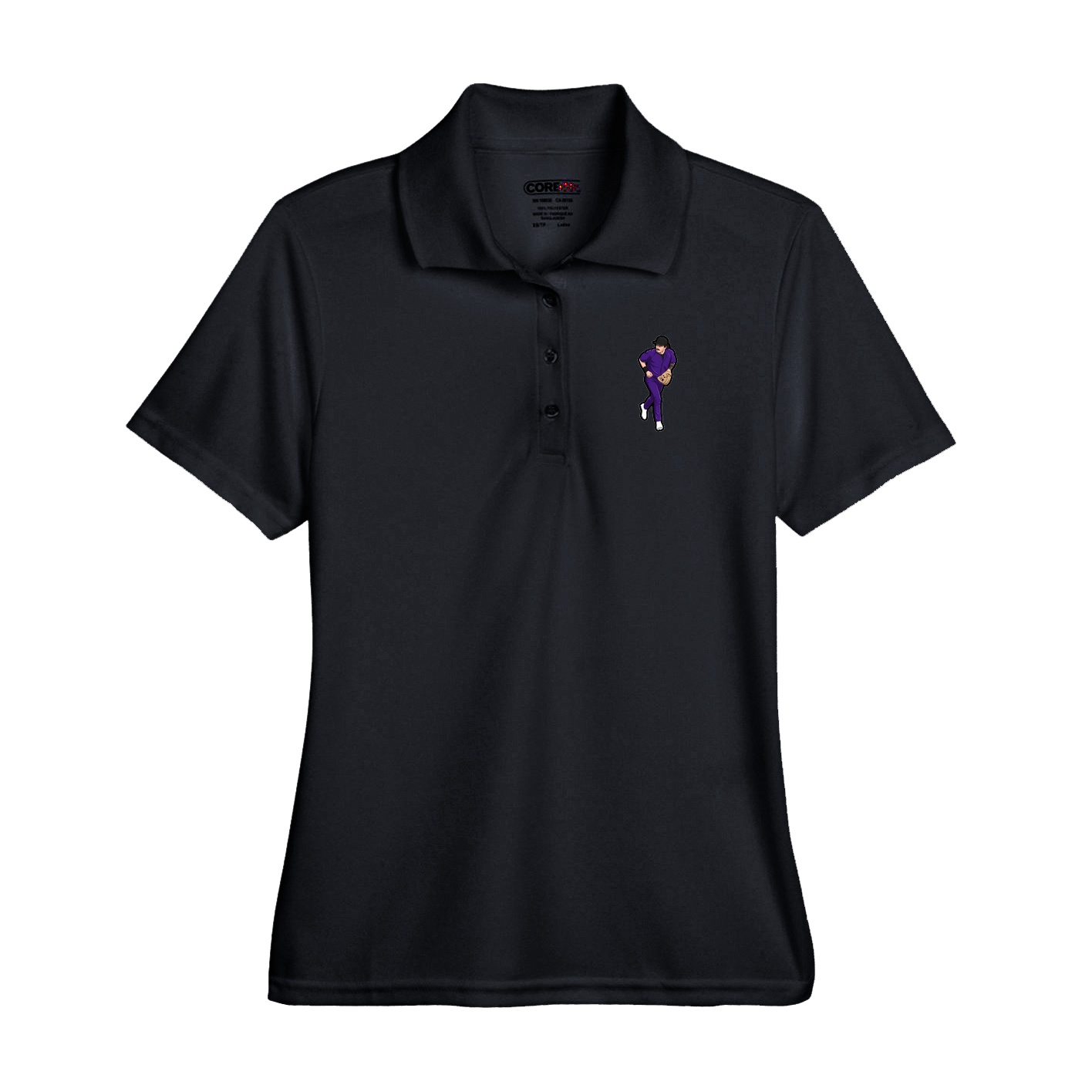 Performance Polo — Name Vertical in Black