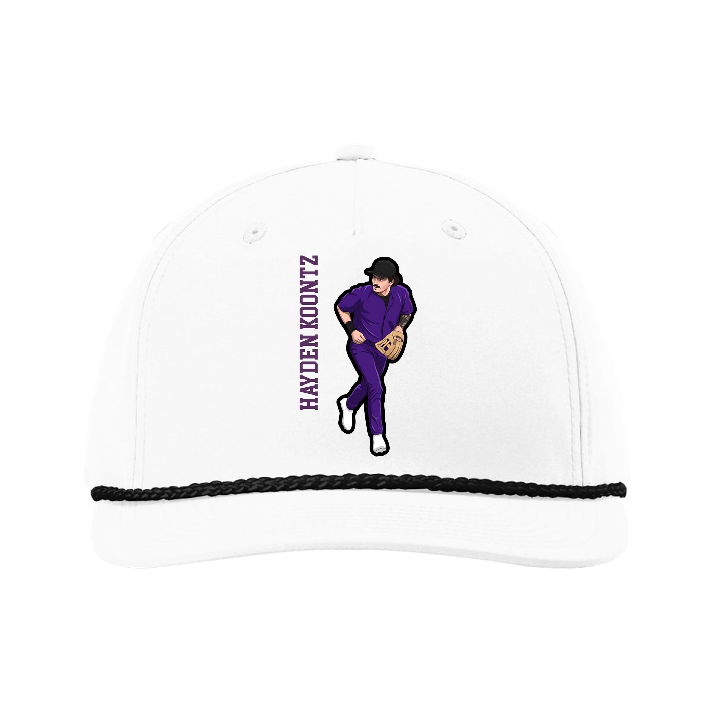 Five-Panel Classic Rope Cap — Name Vertical in White