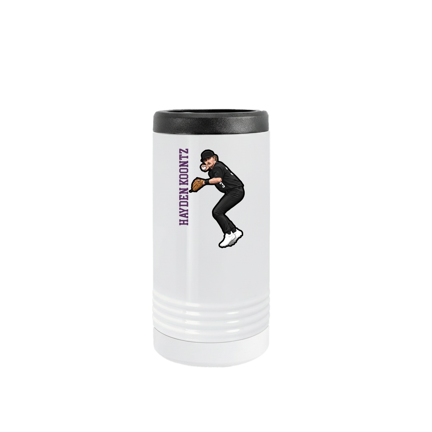 Slim Beverage Holder — Name Vertical in White