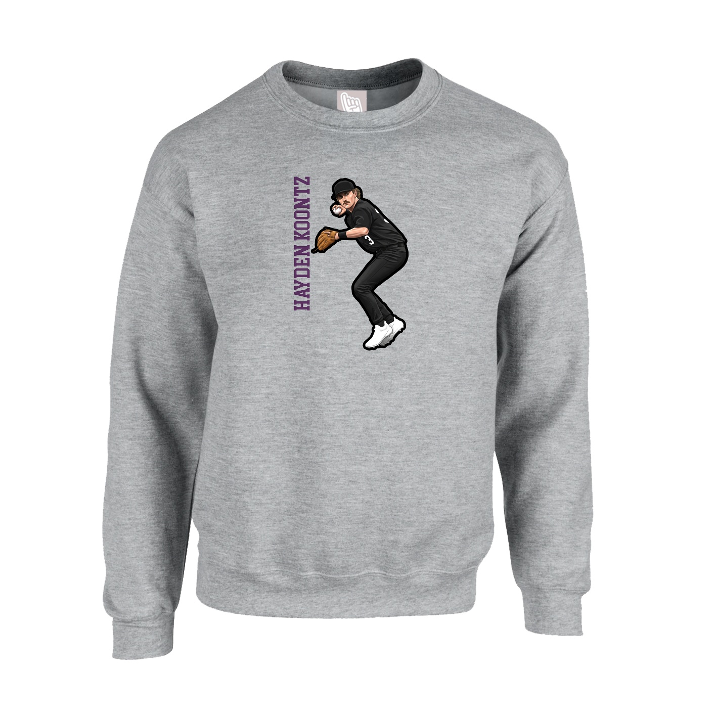 Fleece Crew — Name Vertical in Grey