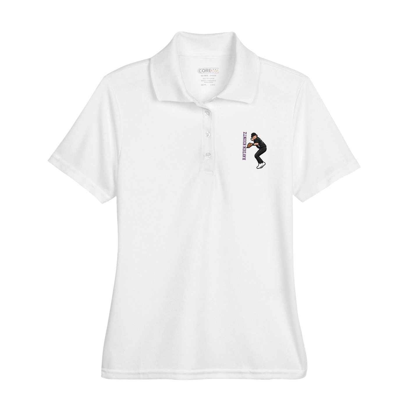 Womens Performance Polo — Name Vertical in White