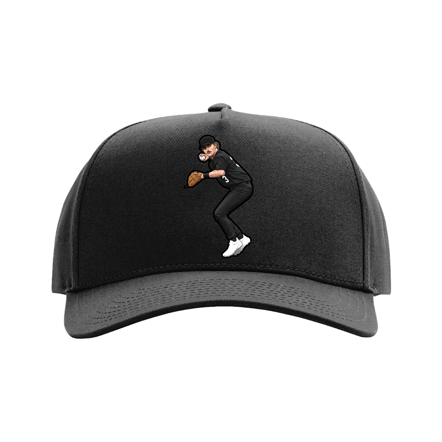 Full Fabric Five-Panel Champ Cap — Name Vertical in Black