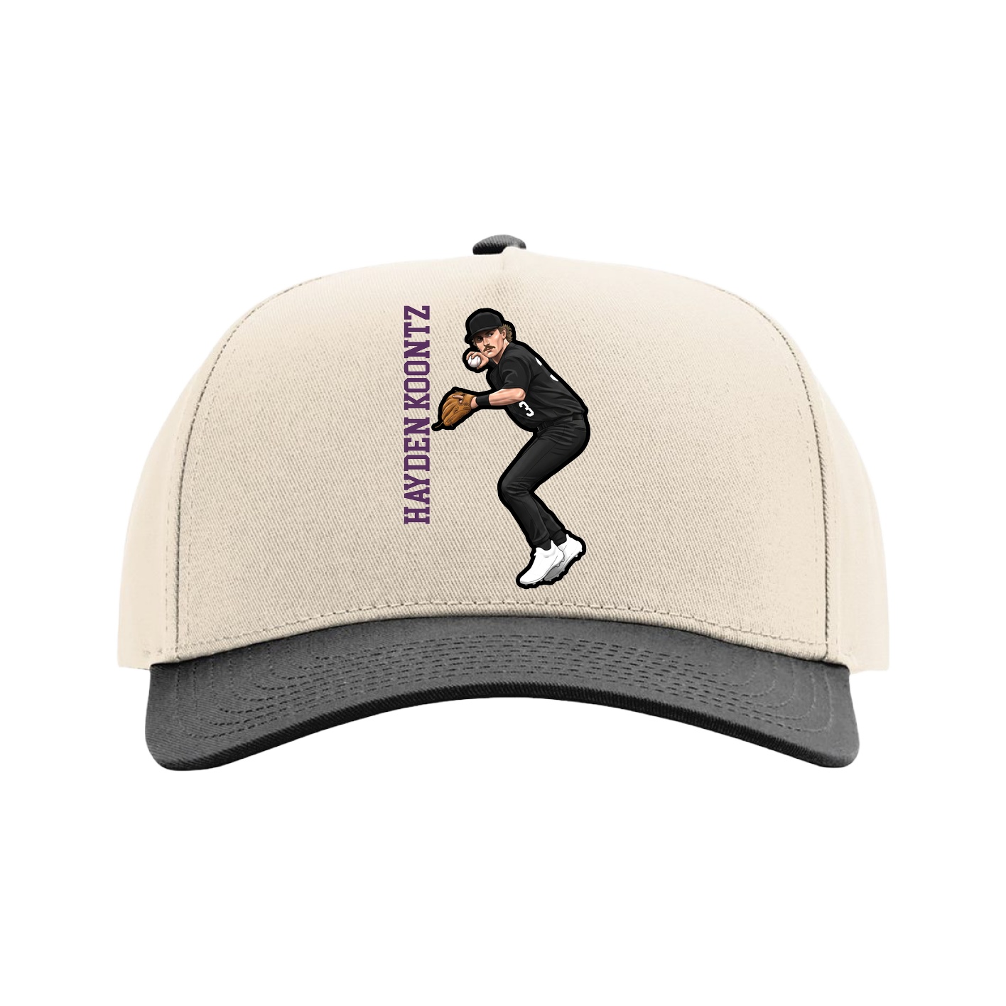 Full Fabric Five-Panel Champ Cap — Name Vertical in Cream/Black