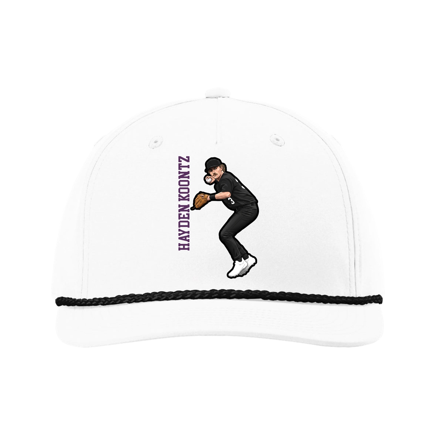 Five-Panel Classic Rope Cap — Name Vertical in White