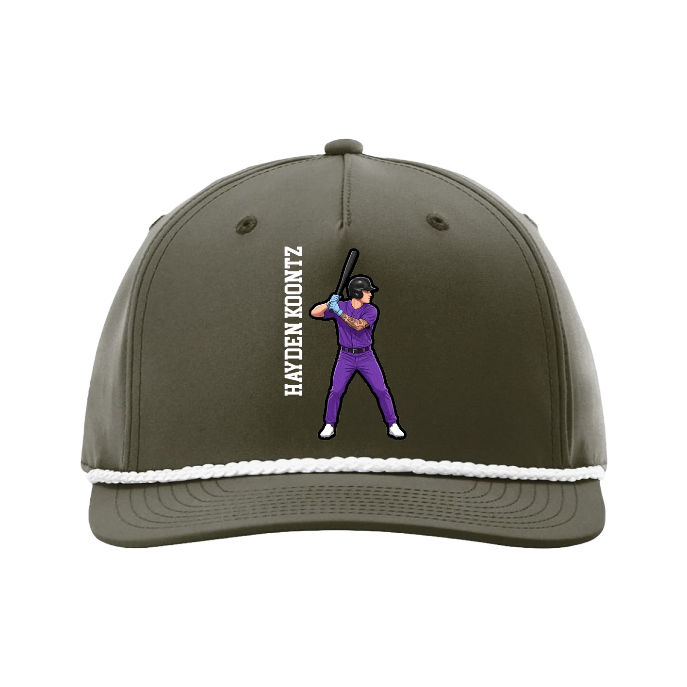 Five-Panel Classic Rope Cap — Name Vertical in Green