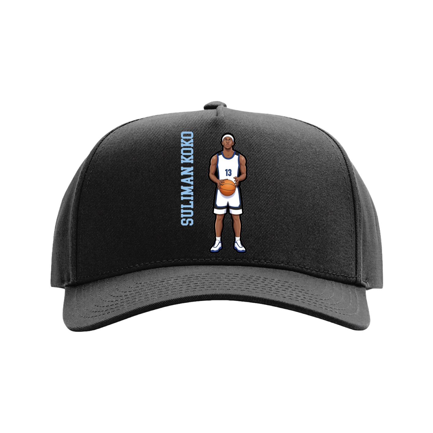 Full Fabric Five-Panel Champ Cap — Name Vertical in Black