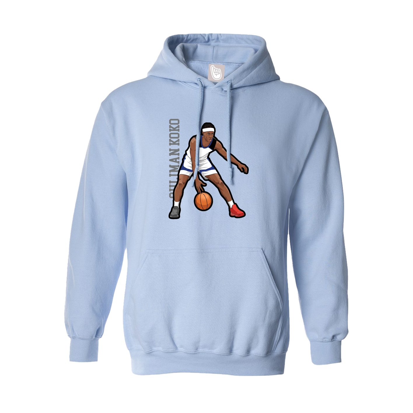 Hoodie — Name Vertical in Light Blue