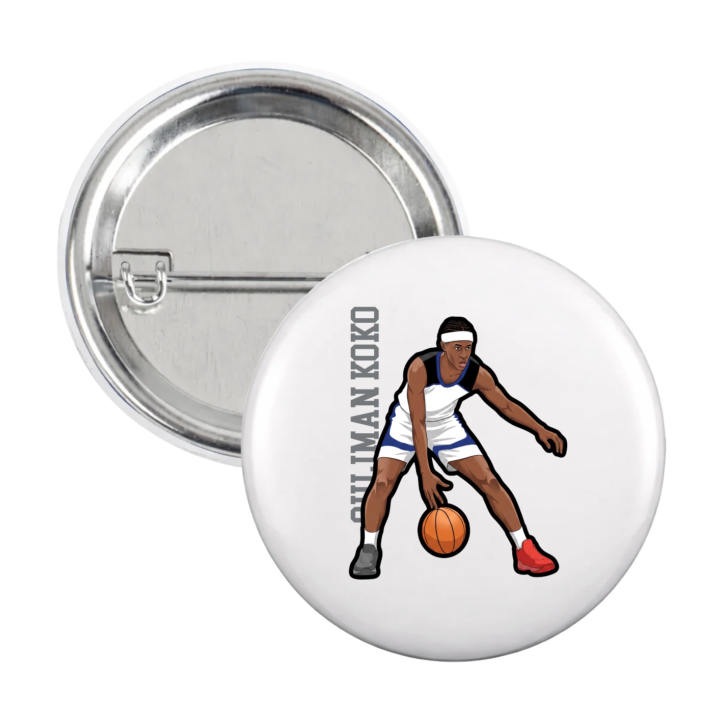 Game Day Button — Name Vertical in White