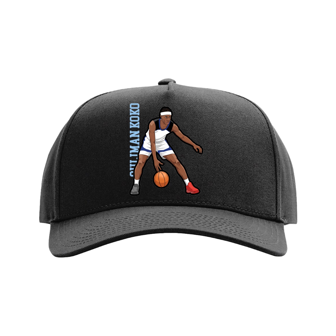 Full Fabric Five-Panel Champ Cap — Name Vertical in Black