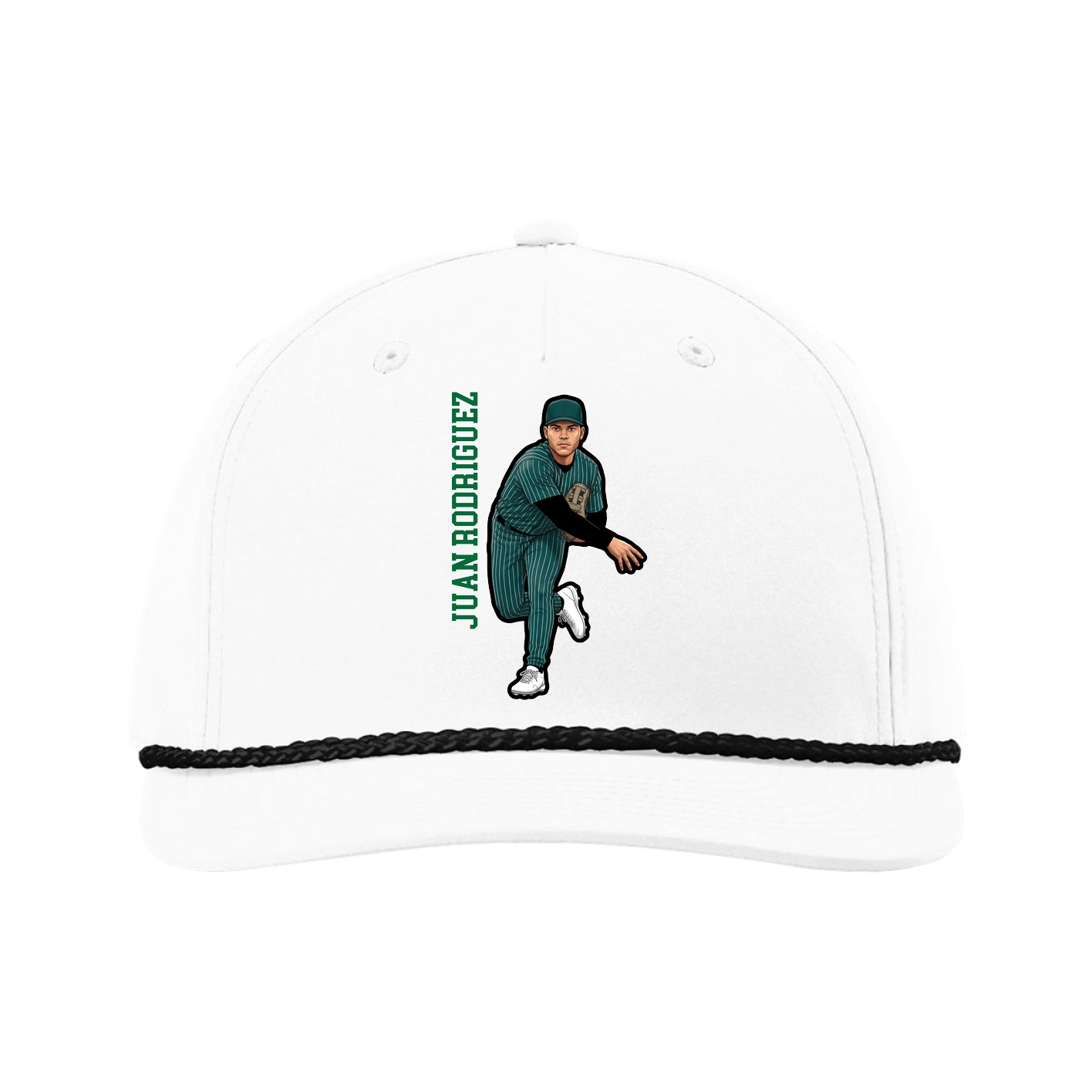 Five-Panel Classic Rope Cap — Name Vertical in White
