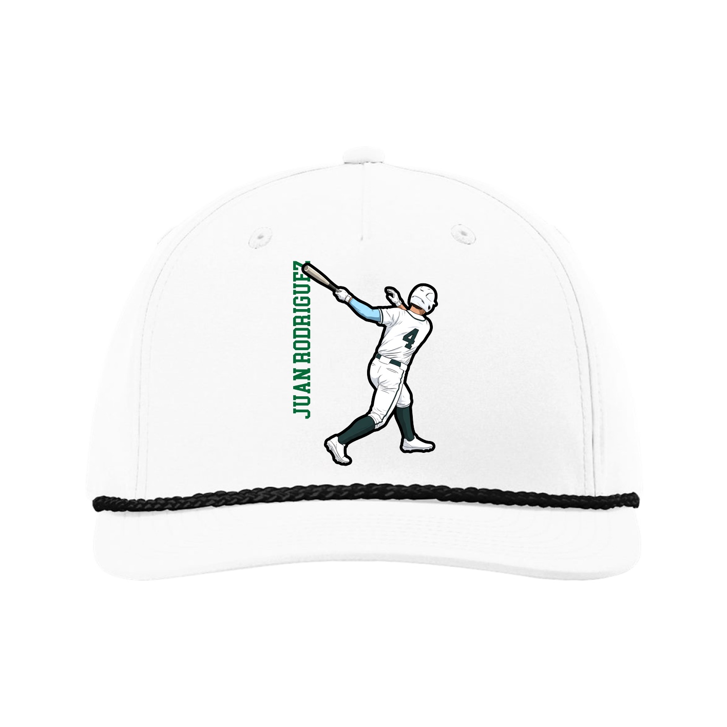 Five-Panel Classic Rope Cap — Name Vertical in White