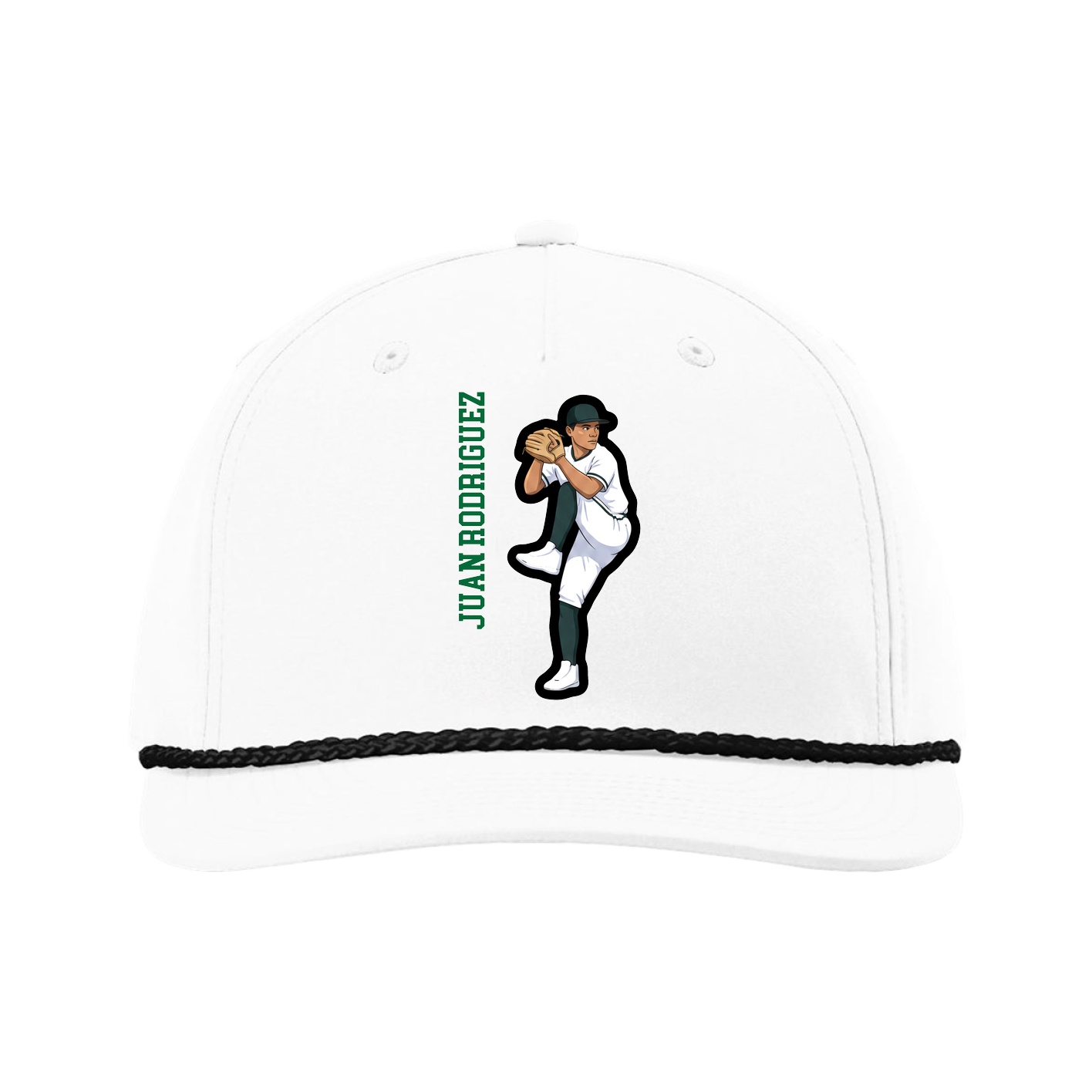 Five-Panel Classic Rope Cap — Name Vertical in White