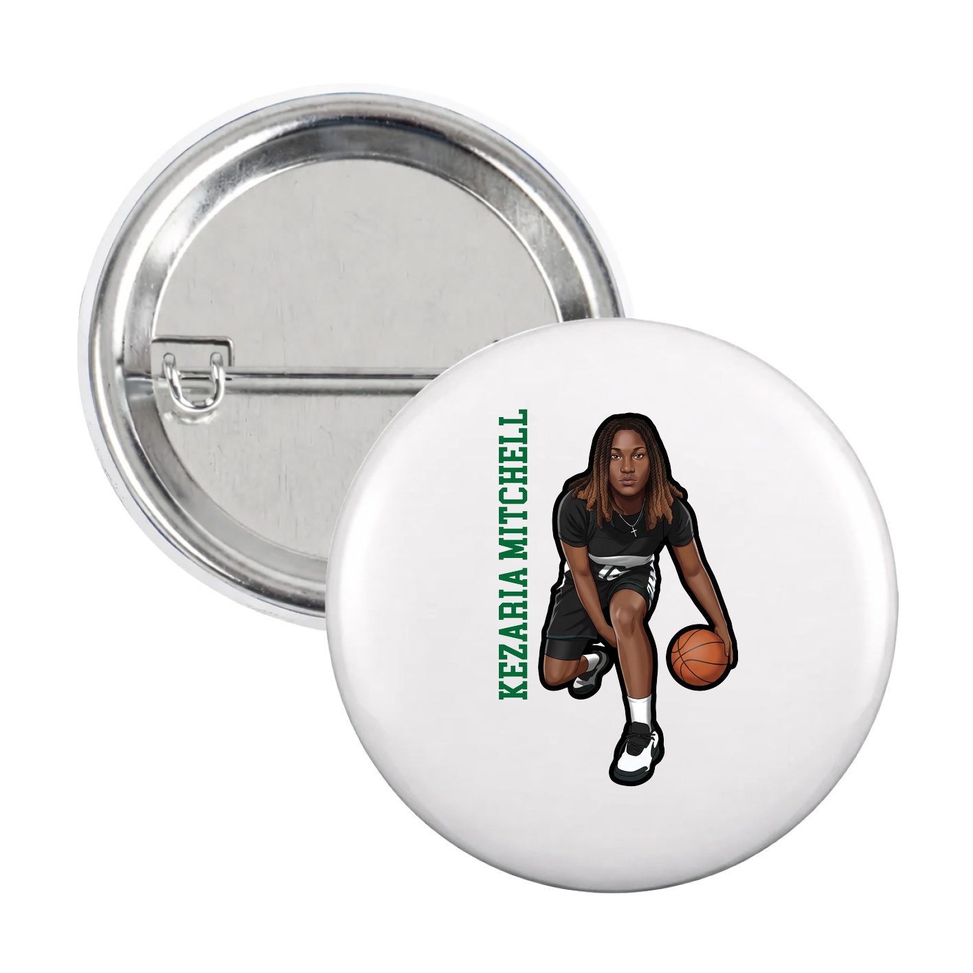 Game Day Button — Name Vertical in White