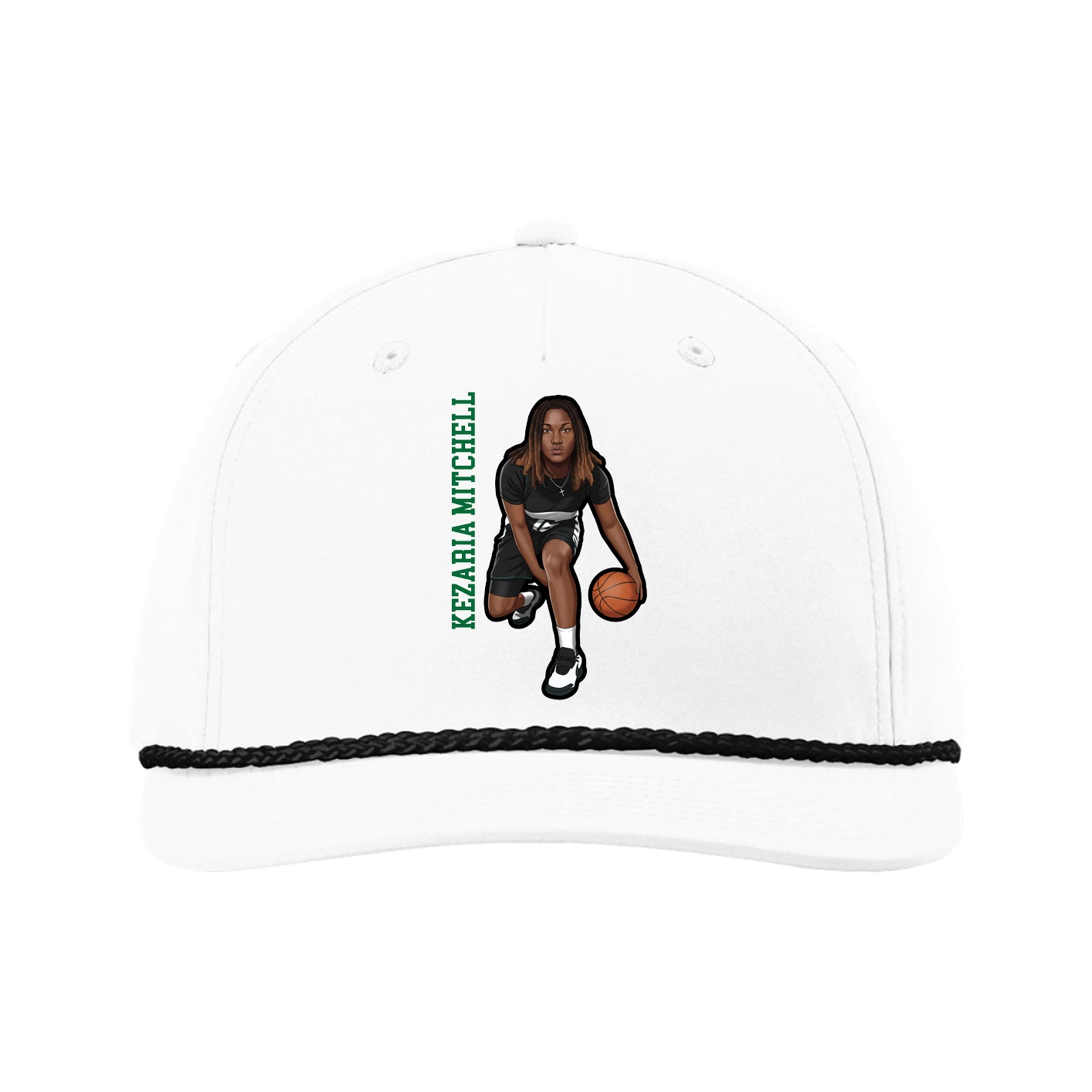 Five-Panel Classic Rope Cap — Name Vertical in White
