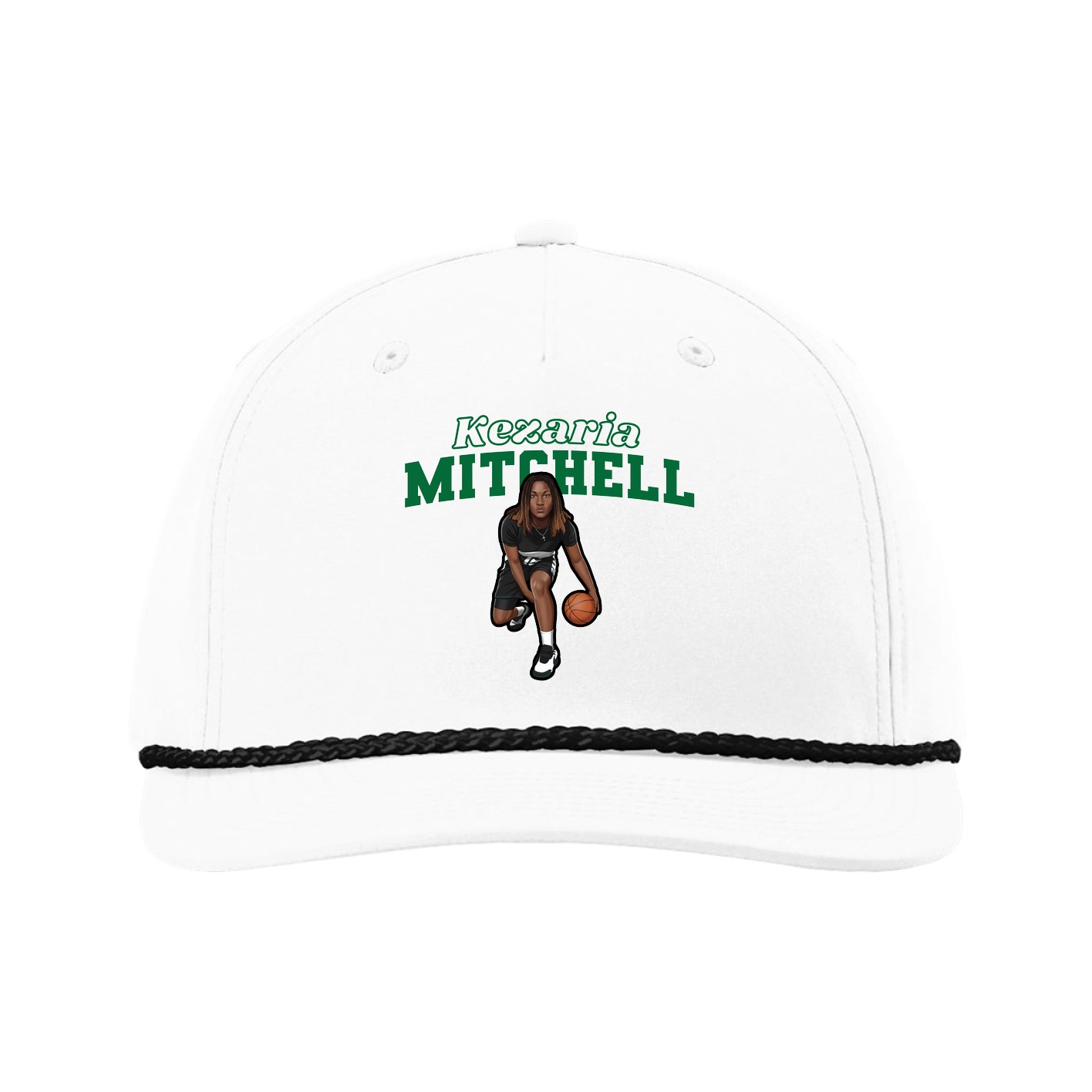 Five-Panel Classic Rope Cap — Name Arch in White