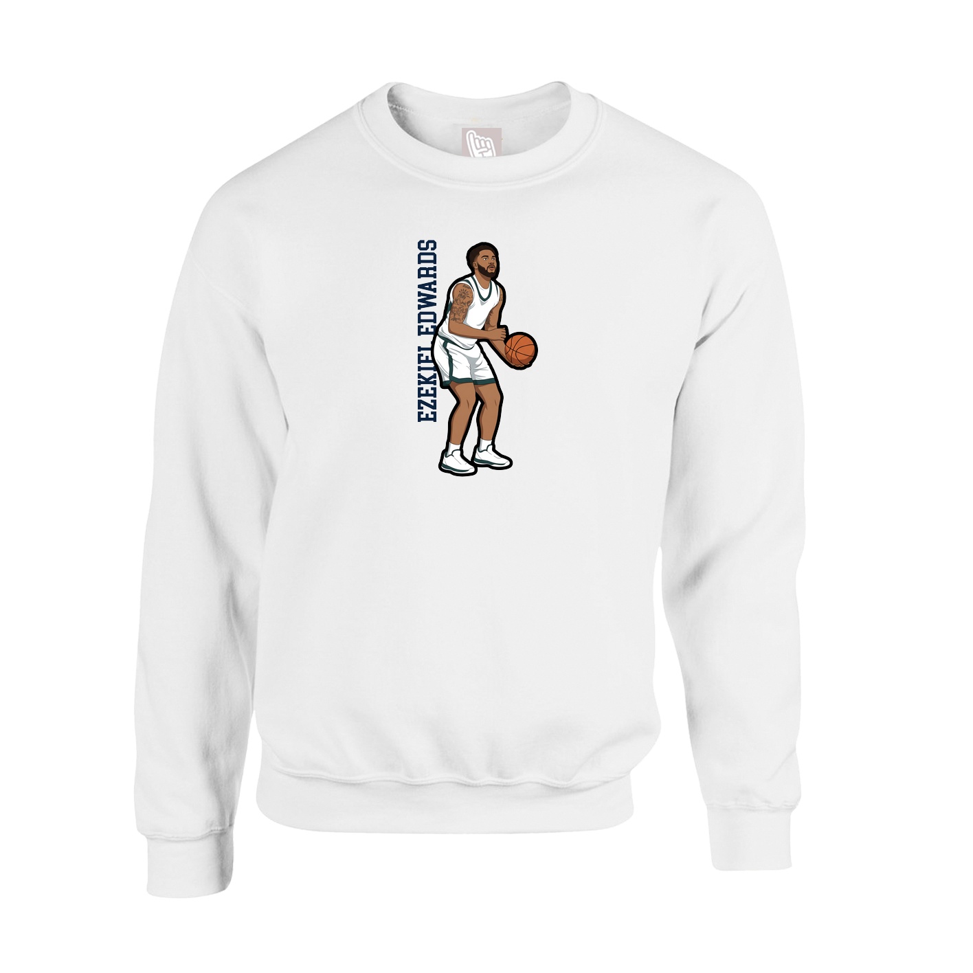 Fleece Crew — Name Vertical in White